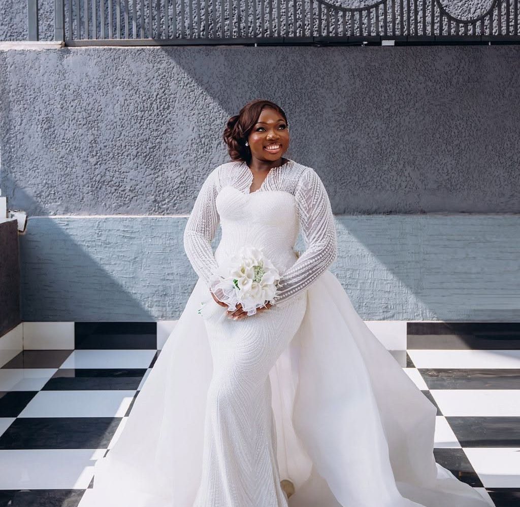 Ivory Pearl-Beaded Mermaid Gown by OGL Couture